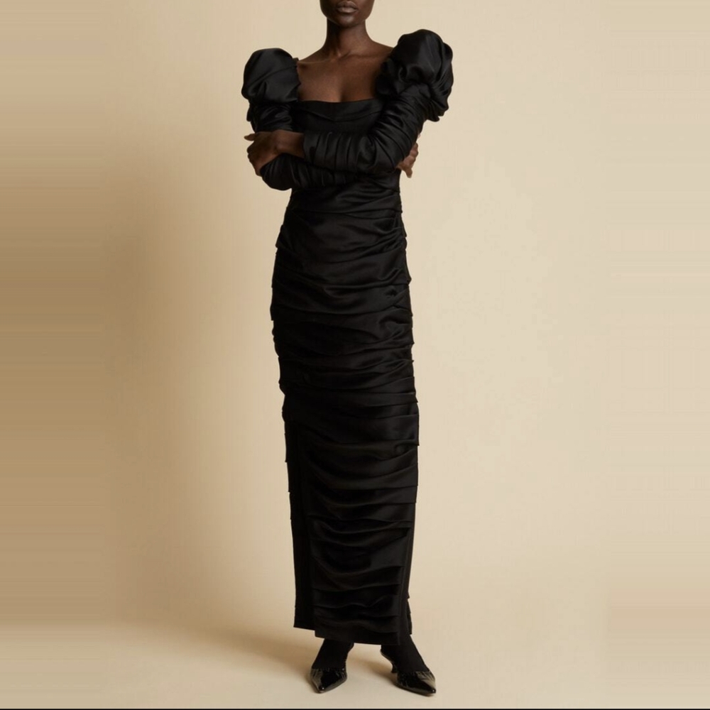 Khaite Anda Pouf Sleeve Rouched Gown - L
